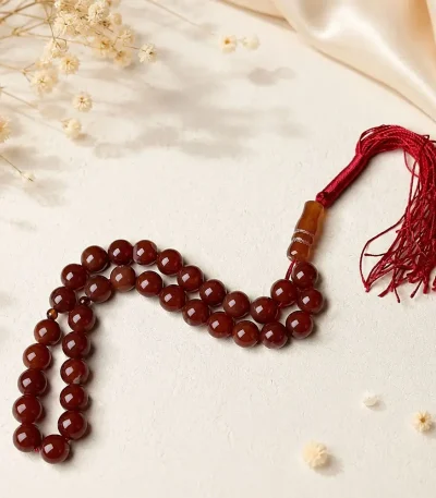 تسبیح سنگ عقیق سرخ اصلی و طبیعی ۳۳ دانه